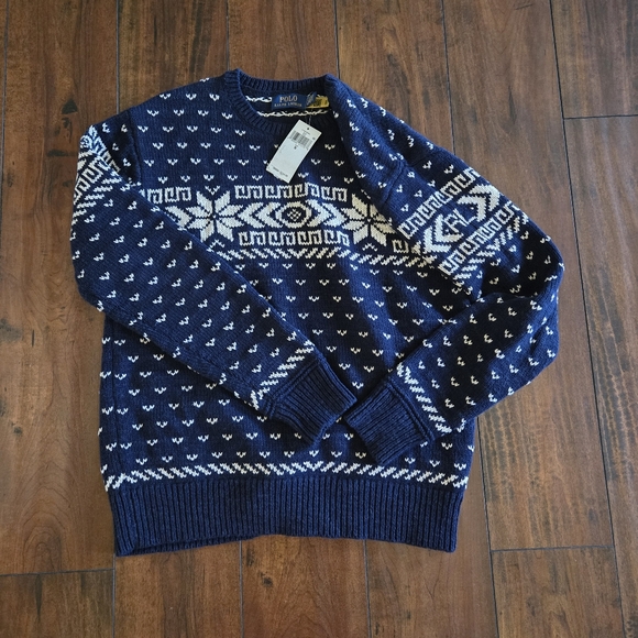 Polo Ralph Lauren Men's Fair Isle Nordic Cotton Cashmere Snowflake Sweater Small - Picture 4 of 6